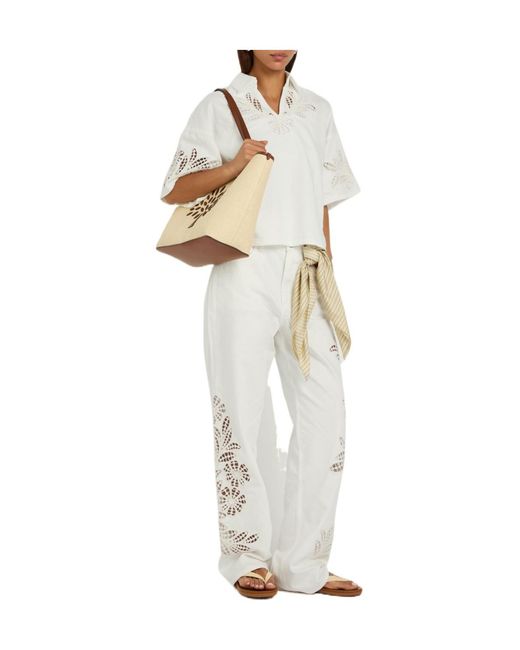 Rag & Bone White Embroidered Straight-Leg Jeans