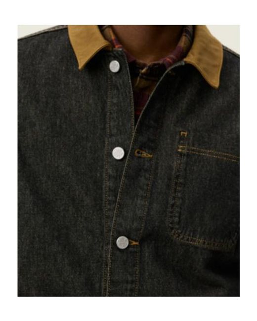 Les Deux Gray Contrast-Collar Denim Shirt Jacket for men