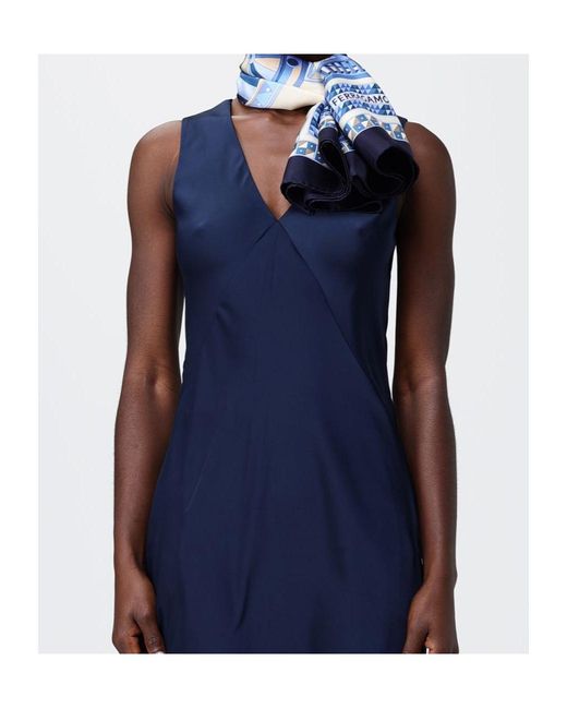 Ferragamo Blue Ferragamo Printed Frayed-Edge Scarf