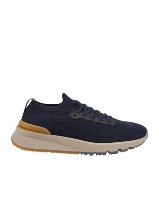 Brunello Cucinelli Blue Logo Low-Cut Sneakers for men