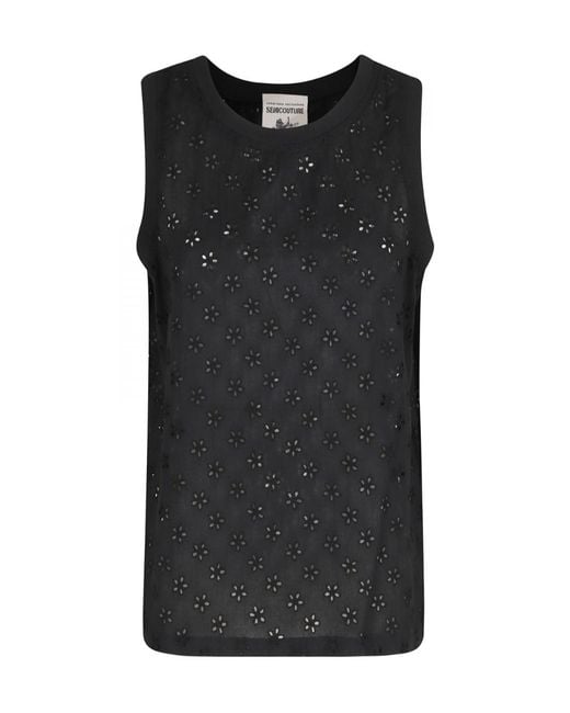 Semicouture Black Crew Neck Cutout Vest