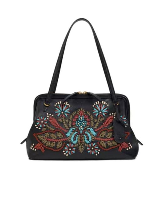 Etro Black Medium Leather Doc Shoulder Bag With Embroidery