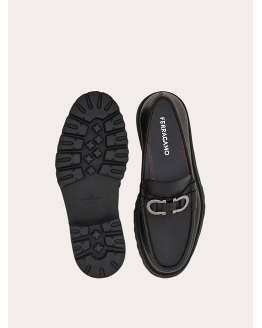 Ferragamo Black Gancini Decorative Moccasin Shoes for men
