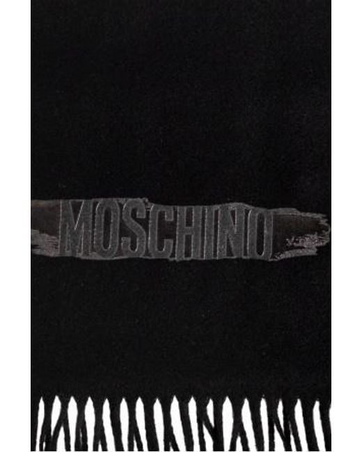 Moschino Black Logo Fringe Scarf for men