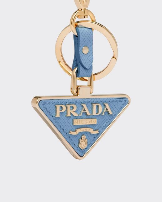 Prada Blue Saffiano Leather And Metal Keychain