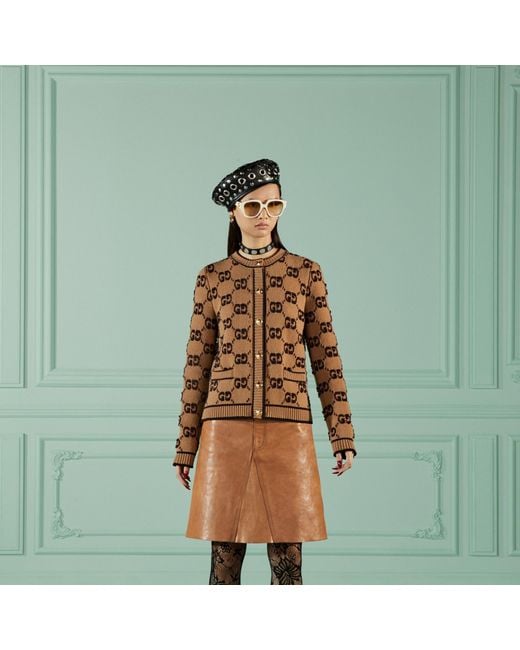 Gucci Brown Gg Jacquard Button-Up Cardigan