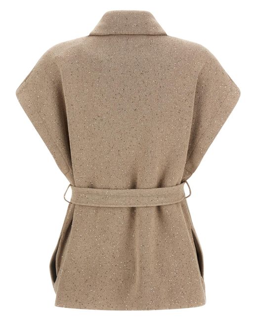 Brunello Cucinelli Natural Sequin-Application Double-Breasted Coat