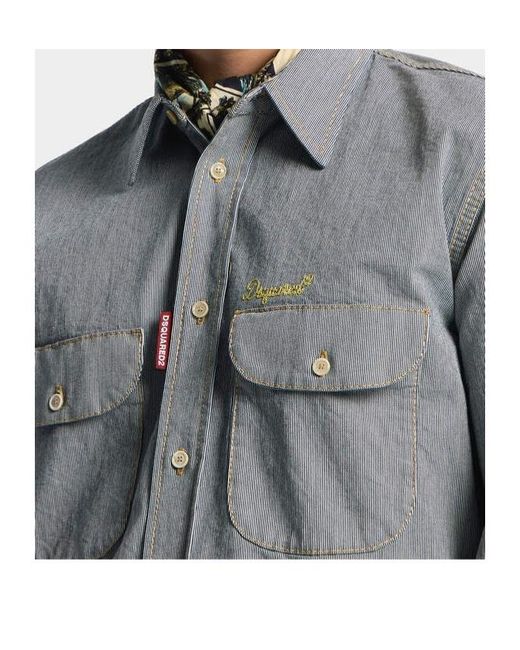 DSquared² Gray Striped Denim Canadian Vintage Shirt for men
