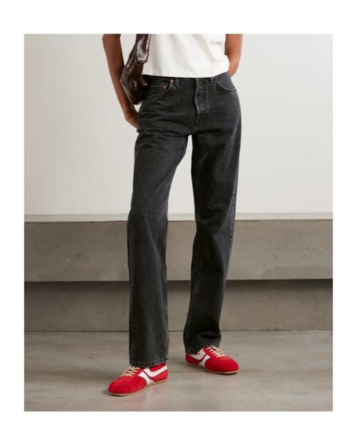Re/done Black Pocketed Straight-Leg Jeans