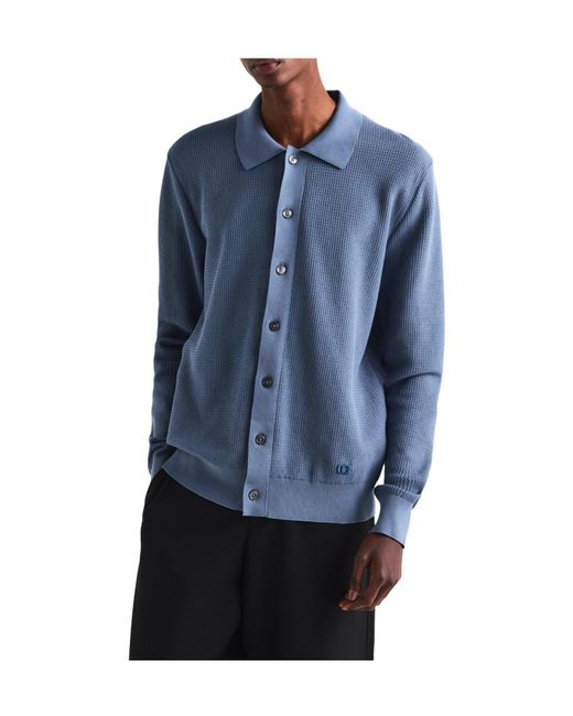 Dolce & Gabbana Blue Vertical Rib Knit Shirt With Polo Collar for men