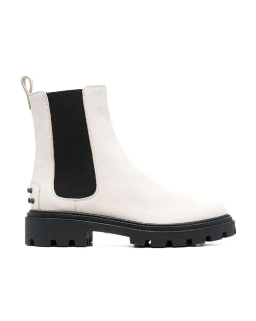 Tod's White Rubber-Stud Chelsea Boots