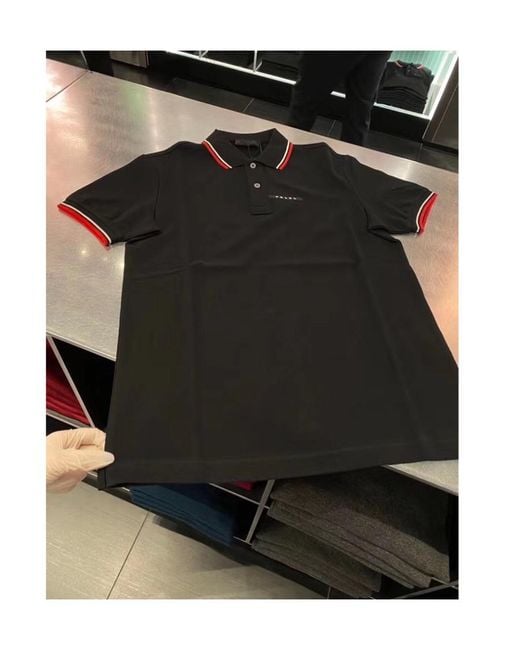 Prada Black Short Sleeve Button Polo Shirt for men