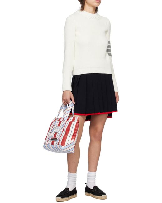 Thom Browne Red Logo Patch Striped Tote Bag for men