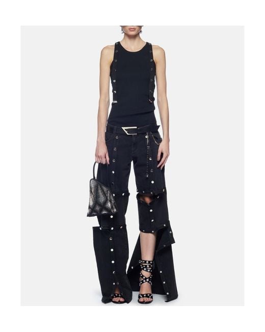 The Attico Black The Logo Patch Ribbed Tank Top
