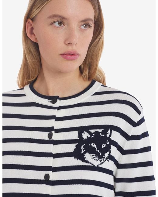 Maison Kitsuné White Round-Collar And Long-Sleeved Knitted Cardigan
