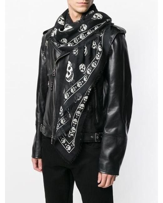 McQueen Black All-Over Skull Logo Scarf for men