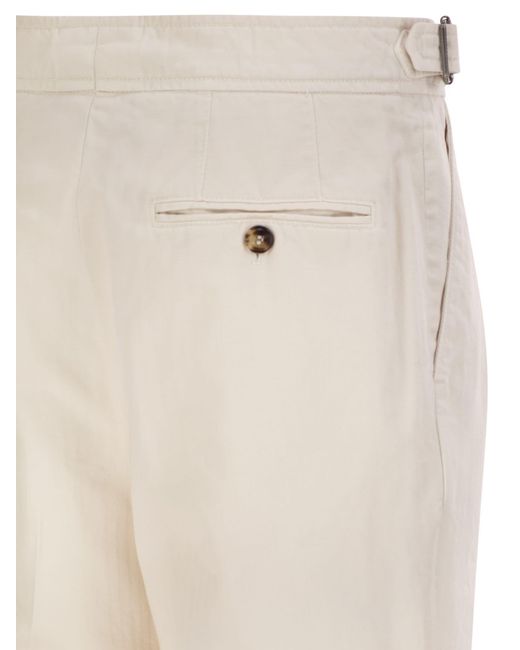 Brunello Cucinelli Natural Pleated Side-Adjuster Tapered Trousers for men