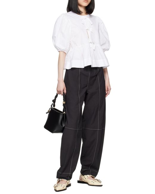 Ganni White Egret Pointed Toe Buckle Ballerinas