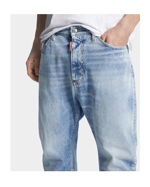 DSquared² Blue Straight Leg Logo Patch Jeans for men