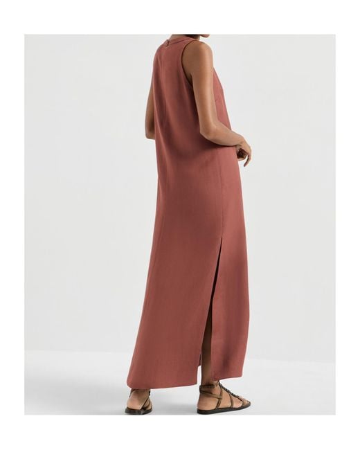 Brunello Cucinelli Purple V-Neck Monili-Detail Midi Dress
