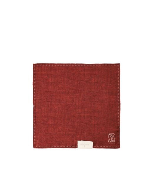 Brunello Cucinelli Red Logo Patch Finished Edge Pocket Square for men