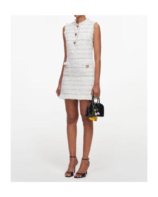 Self-Portrait White Boucle Sleeveless Mini Dress