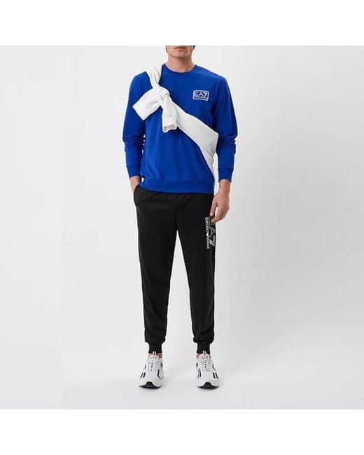 EA7 Blue Logo Round-Necked Sweater for men