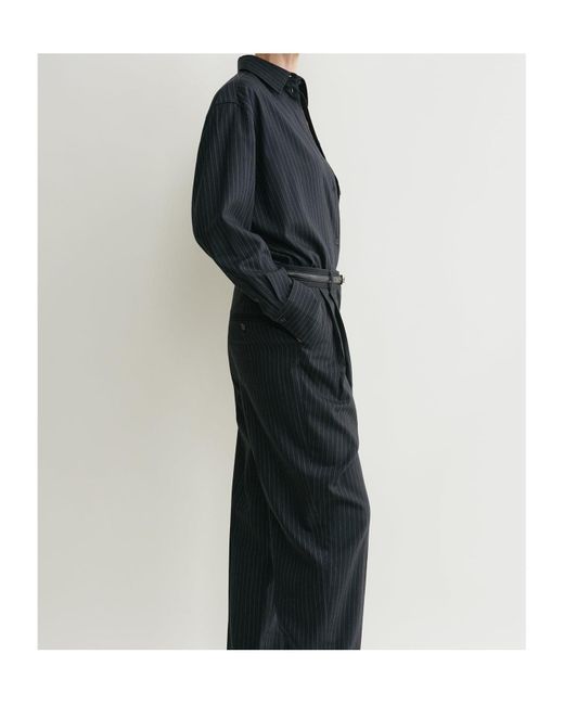 Totême  Black Totême Pleat Detailed Pinstriped Trousers