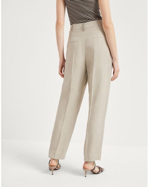 Brunello Cucinelli Natural Straight-Leg Pleated Pants