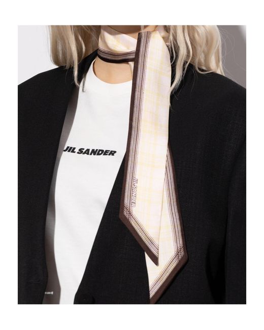 Jil Sander White Plaid-Patter Silk Scarf