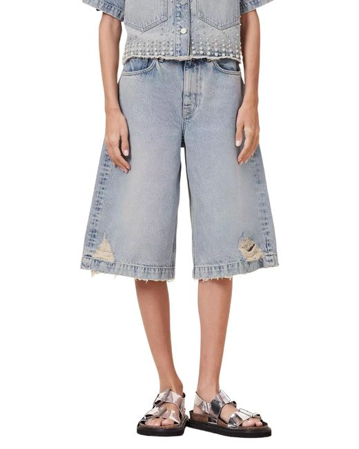 AllSaints Blue Distressed Denim Shorts