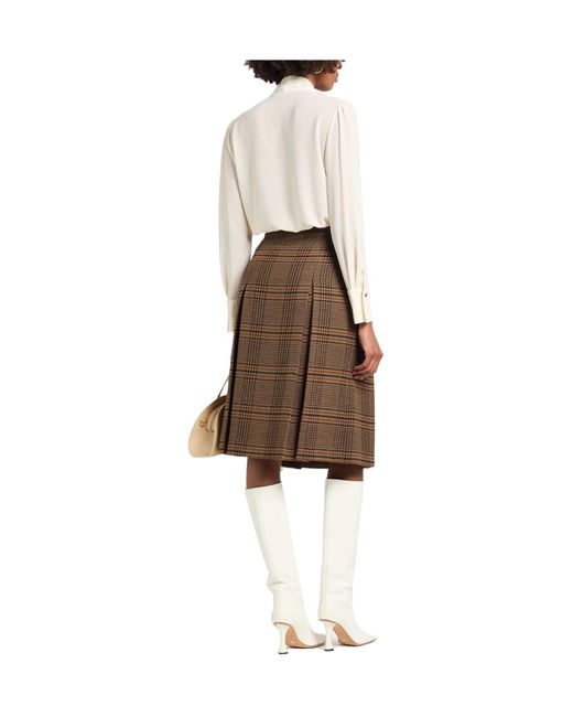 Saint Laurent Brown Plaid Wool Aline Full Skirt