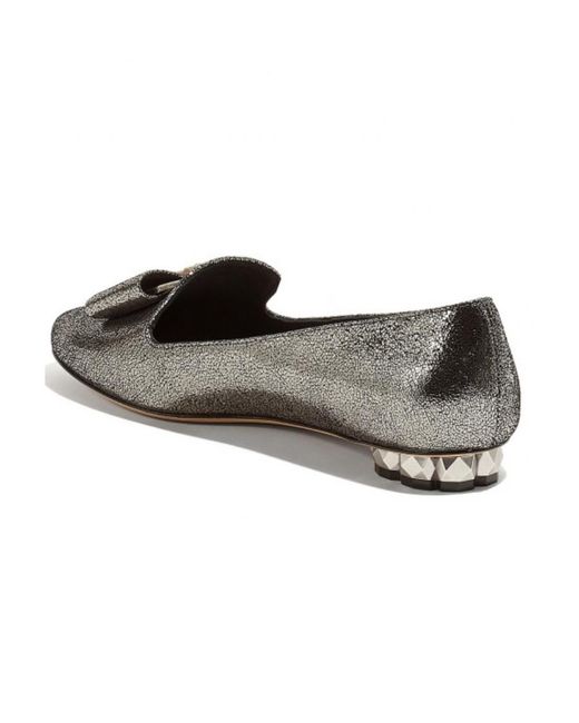 Ferragamo Gray Geometric Heel Loafers
