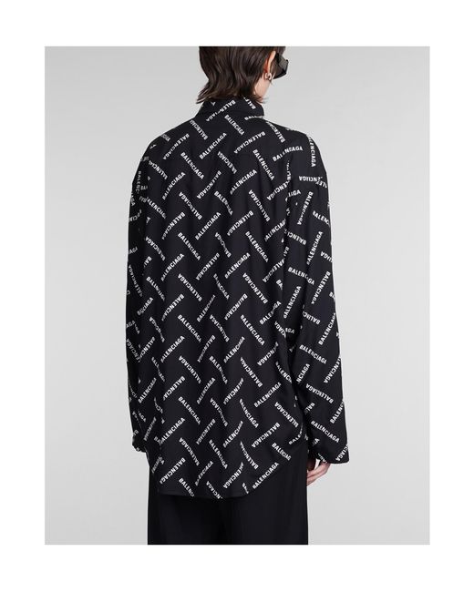 Balenciaga Black All-Over Logo Collared Long-Sleeve Shirt