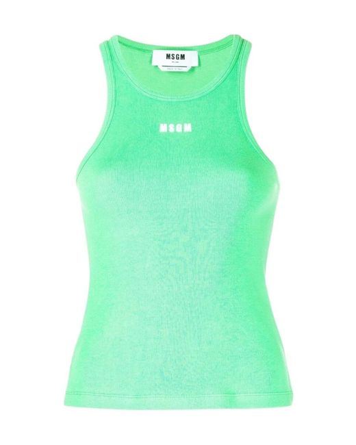 MSGM Green Logo-Print Round Neck Vest