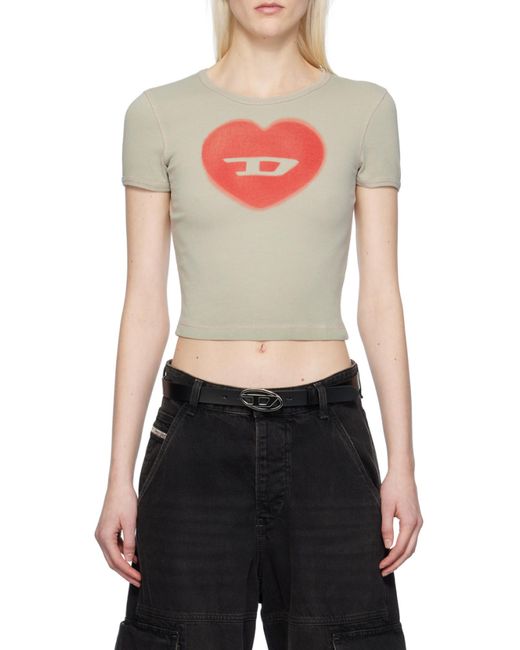 DIESEL White T-Ele Logo Heart Printed T-Shirt