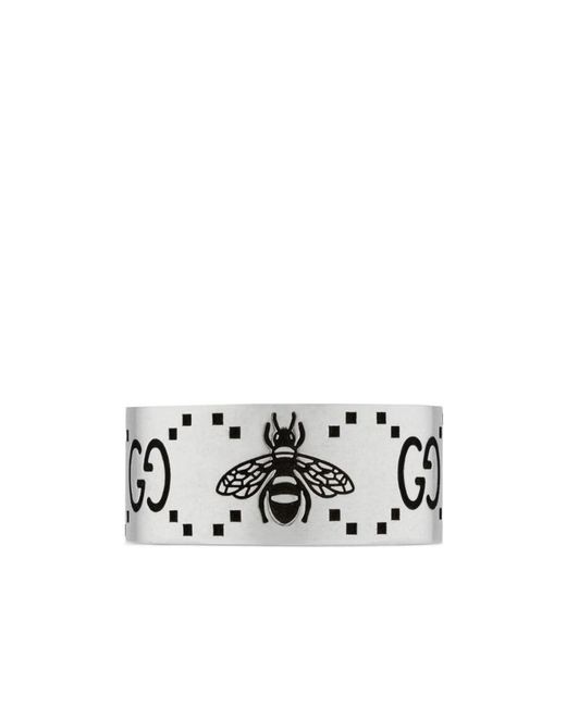 Gucci White Gg Bee Engraved Wide Ring