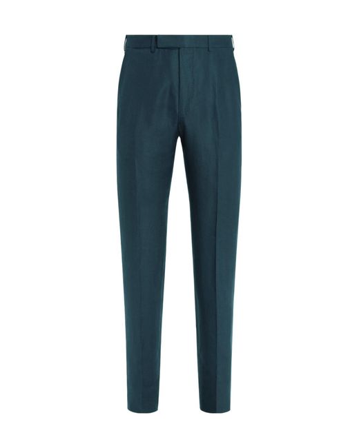 Zegna Blue Dark Oasi Lino Pants for men