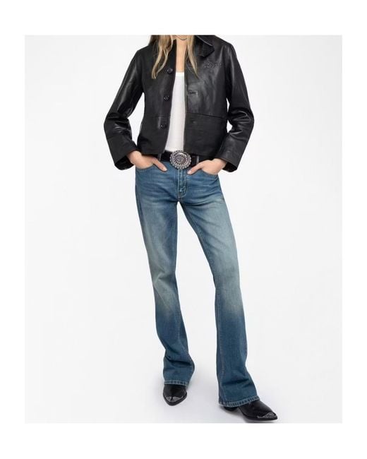 Zadig & Voltaire Black Lessa Buttoned Leather Jacket