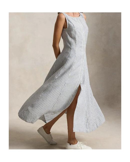 Polo Ralph Lauren Gray Striped Panelled Linen Dress
