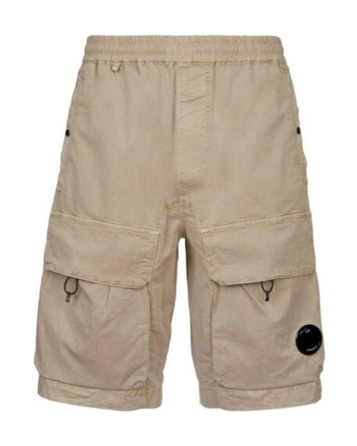 C P Company Natural Logo-Patch Cotton Shorts for men