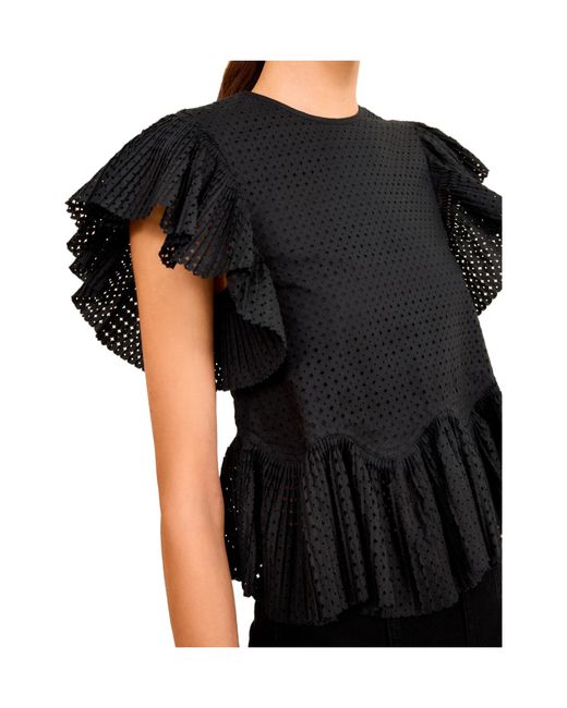 Ulla Johnson Black Clio Ruched Ruffle Top