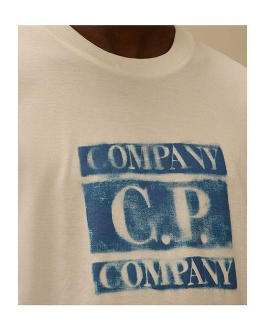 C P Company White Logo Printed Crewneck T-Shirt for men