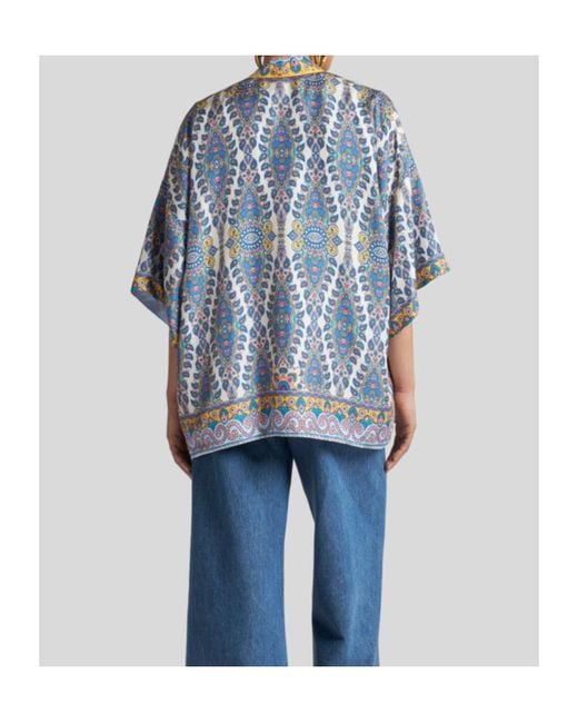 Etro Blue Printed Twill Kesa Robe
