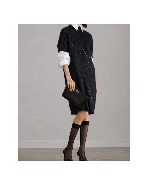 Brunello Cucinelli Black Sequin Embellished Roll-Neck Midi Dress