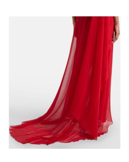 Blumarine Red Draped Silk Georgette Gown