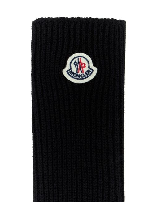 Moncler Black Logo Patch Knitted Gloves
