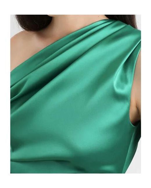 Dolce & Gabbana Green One-Shoulder Draped Midi Dress