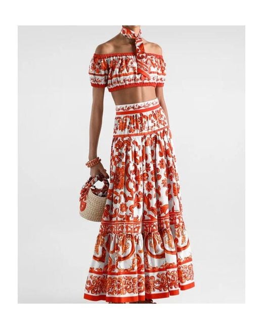 Dolce & Gabbana Red Majolica-Printed Poplin Top