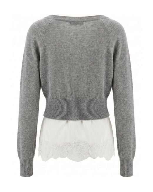 Ermanno Scervino Gray Long-Sleeved Knitted Patchwork Cardigan